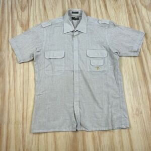 VTG 70s 80's John Henry Beige Short Sleeve Button Camel Knit Shirt Men's Large